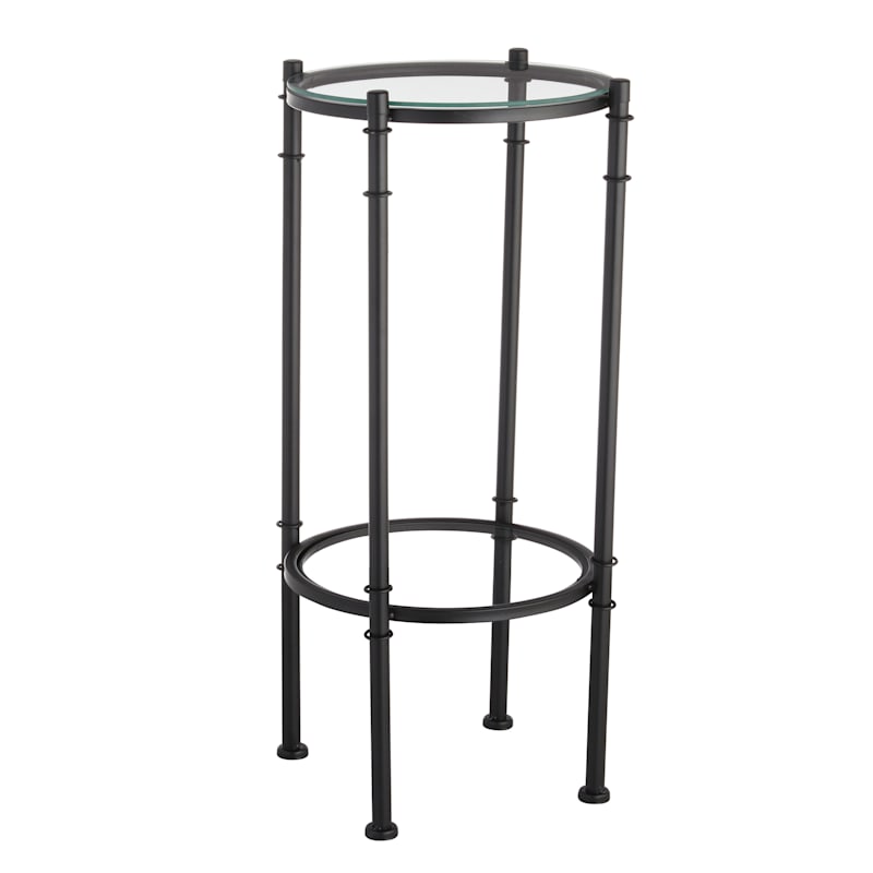 2 Tier Tempered Glass Top with Black Metal Frame Plant Stand